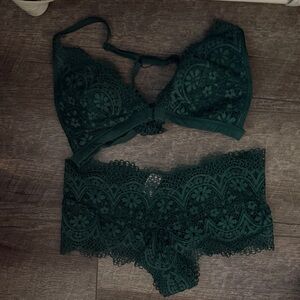 Victoria's Secret Dark Green Lace Bralette and Panty Set